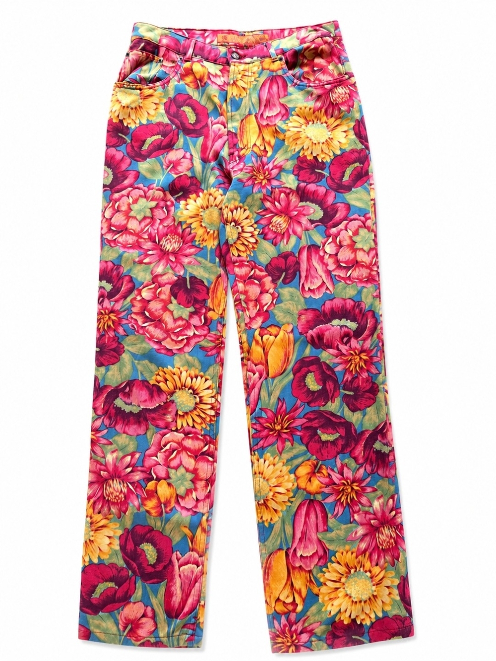 Vintage Fibres Calines Paris 100% Silk Denim Floral Button Fly Jeans SZ 10